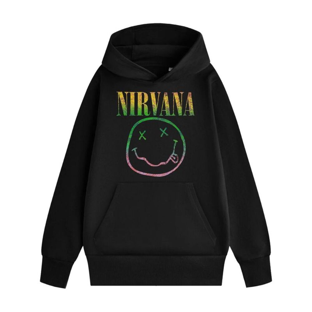 Nirvana Unisex Adult Logo Hoodie / Black/Rainbow